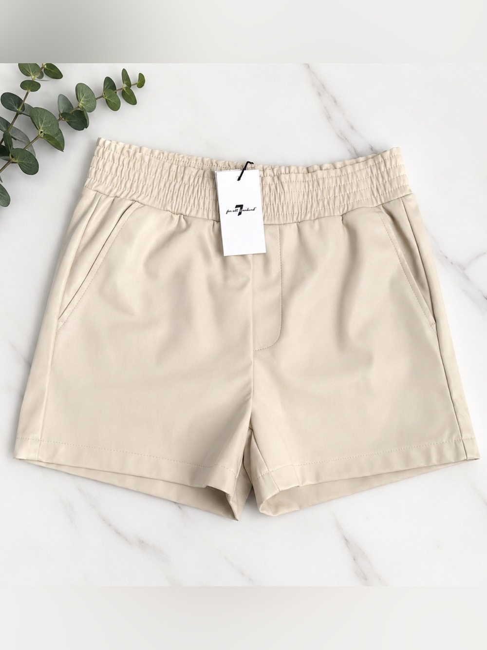 7 For All Mankind Cream Pleather Shorts